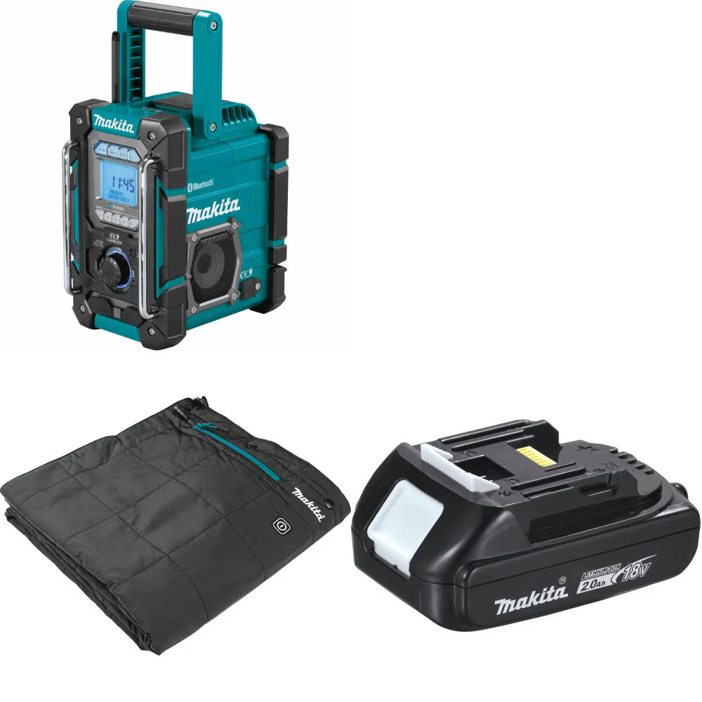 Makita XRM10 18V/12V Charger/Radio, Bare W/ FREE DCB200A 18V Blanket & Battery - Mactool Shop