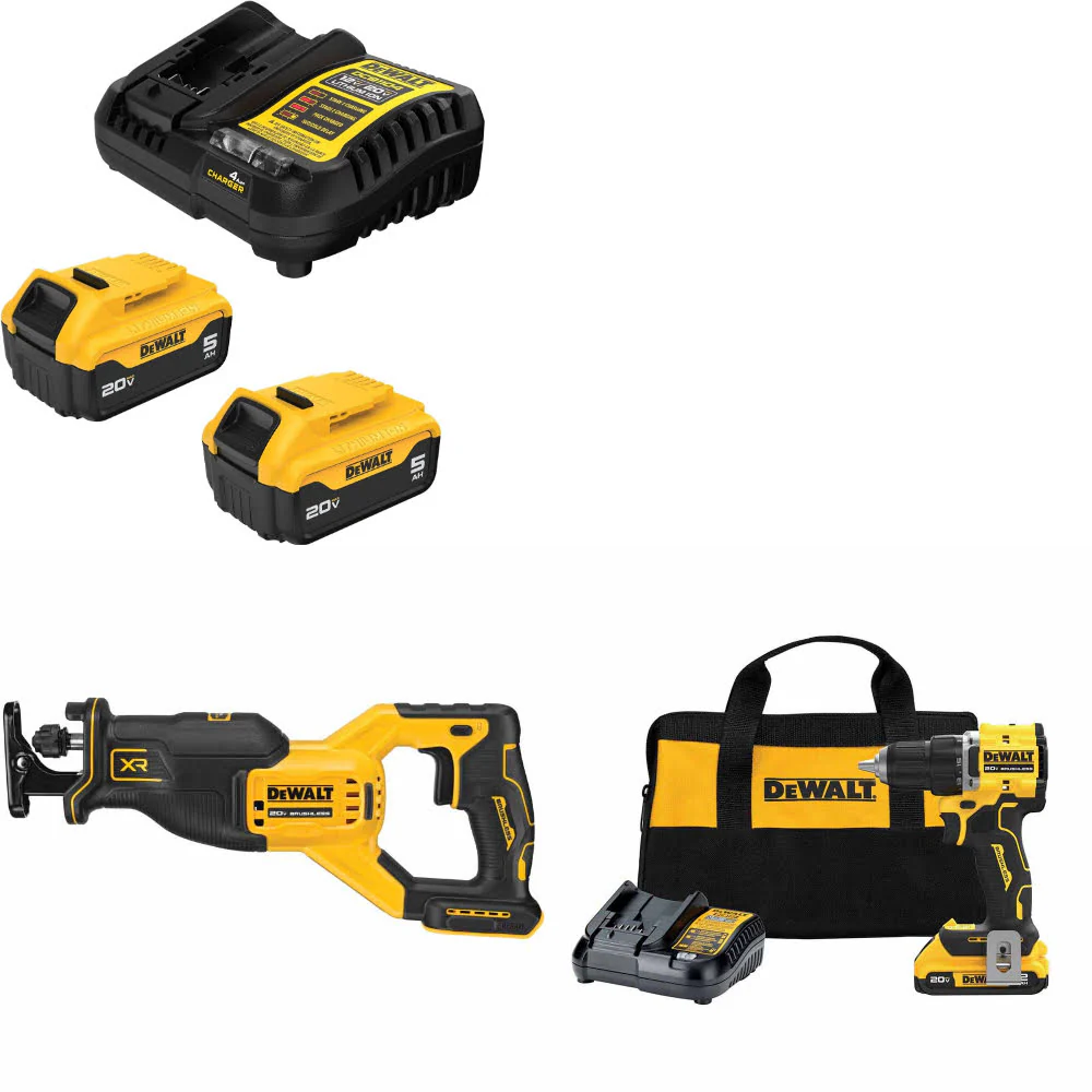 DeWalt DCB205-2C 20V MAX Starter Kit W/ DCS382B 20V Recip Saw & Drill/Driver Kit - Mactool Shop