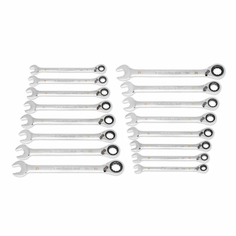 GearWrench 86629 16 Piece 90-Tooth 12 Point Metric Reversible Ratcheting Wrench Set - Mactool Shop