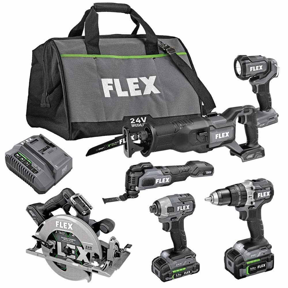Flex FXM601-2B 24V Brushless 6 Tool Combo Kit Hammer Drill Impact Driver 7-1/4