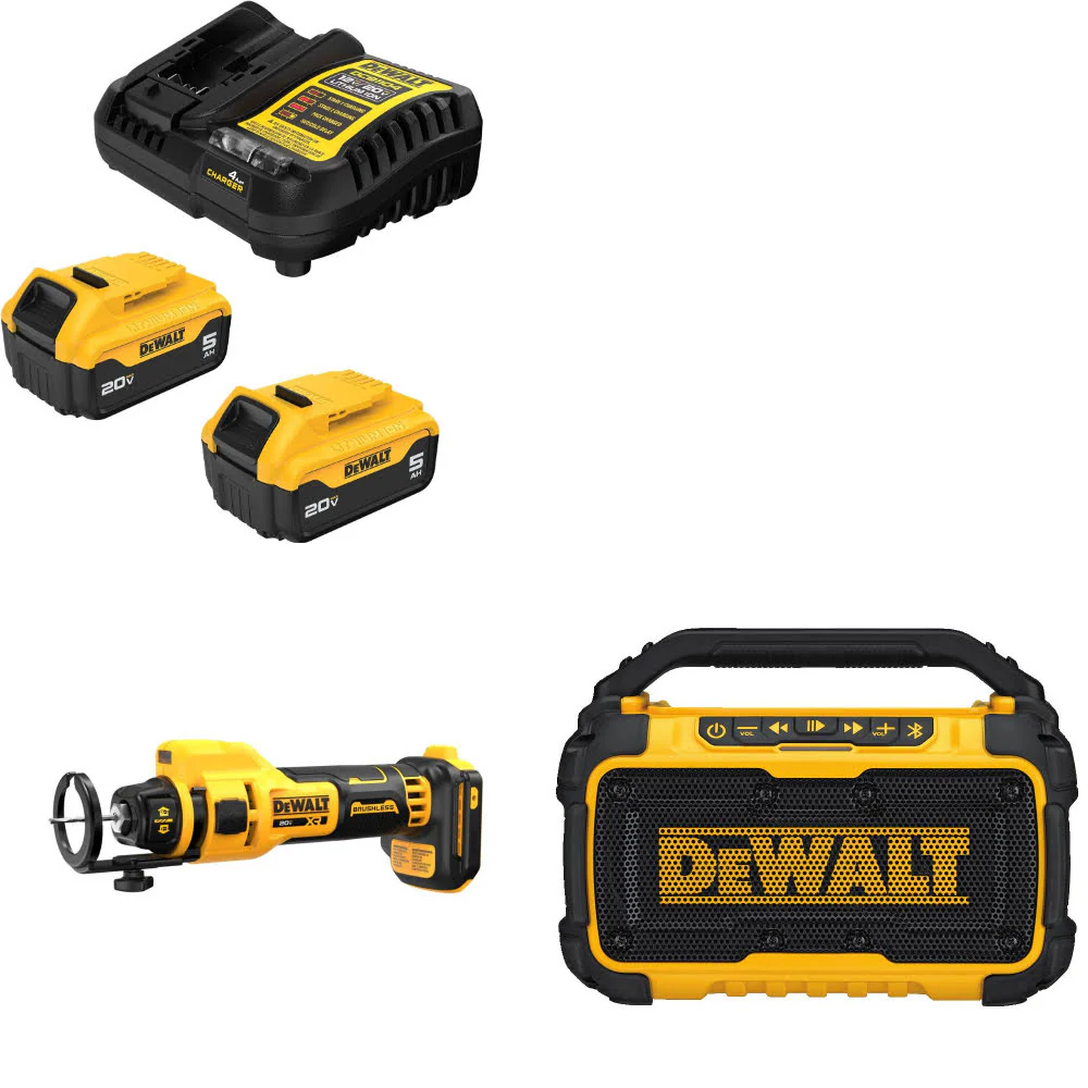DeWalt DCB205-2C 20V Max Starter Kit W/ DCE555B 20V Max Cut-Out Tool & Speaker - Mactool Shop