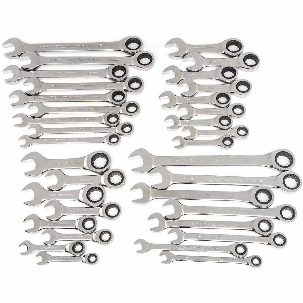 GearWrench 85034 34 Pc. 72-Tooth 12 Point Standard & Stubby Ratcheting Combination SAE/Metric Wrench Set - Mactool Shop