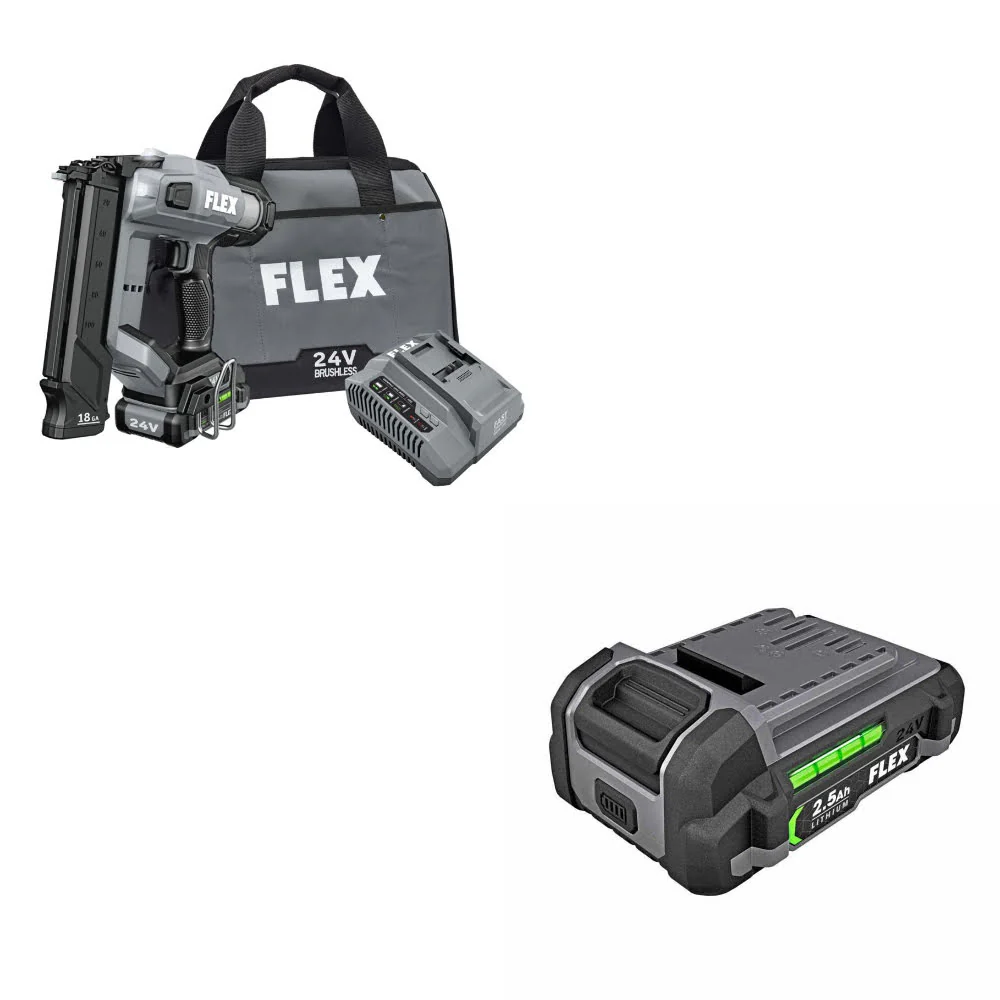 Flex FX4331-1A 18Ga Brad Nailer Kit W/ FREE FX0111-1 24V 2.5Ah Li-Ion Battery - Mactool Shop