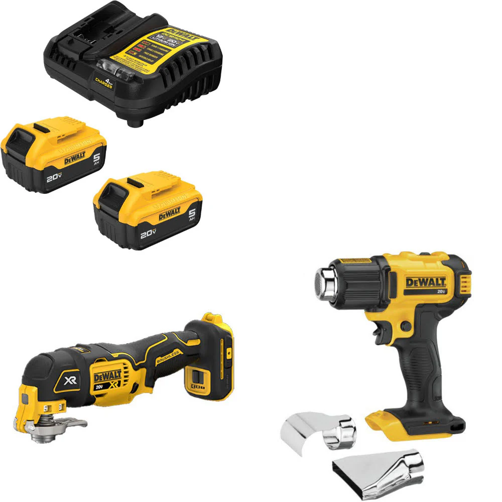 DeWalt DCB205-2C 20V Max Starter Kit W/ DCS356B 20V Multi-Tool & Heat Gun, Bare - Mactool Shop
