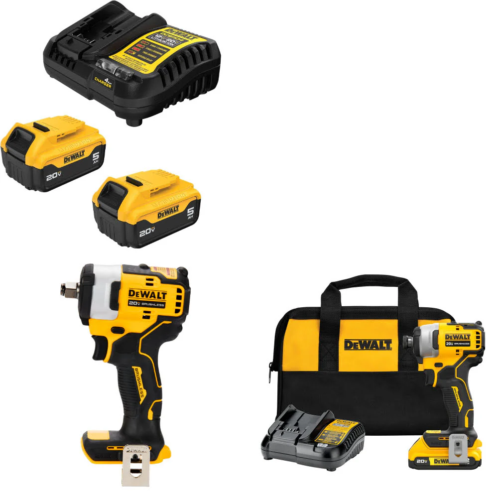DeWalt DCB205-2C 20V Starter Kit W/ DCF911B Impact Wrench & Impact Driver Kit - Mactool Shop