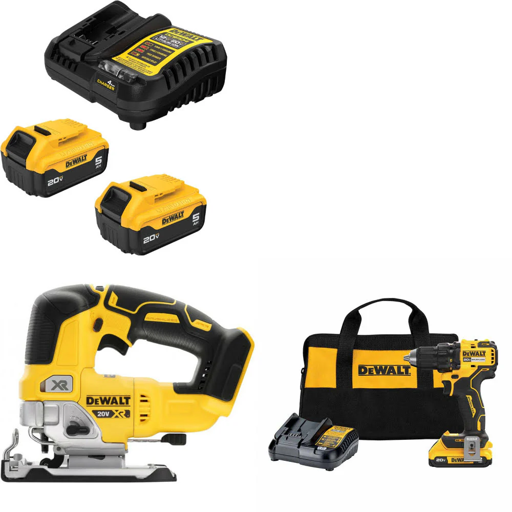 DeWalt DCB205-2C 20V Max Starter Kit W/ DCS334B 20V Jig Saw & Drill/Driver Kit - Mactool Shop