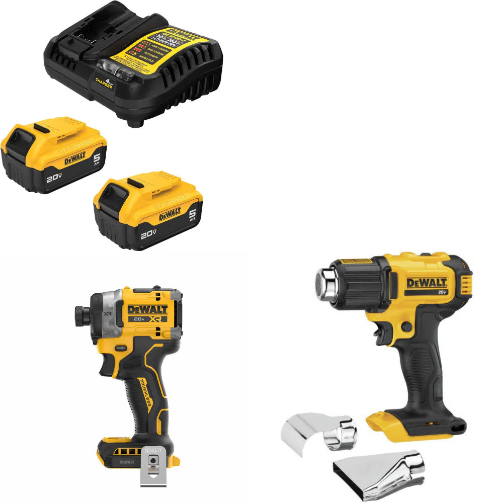 DeWalt DCB205-2C 20V Starter Kit W/ DCF860B 20V Impact Driver & Heat Gun, Bare - Mactool Shop