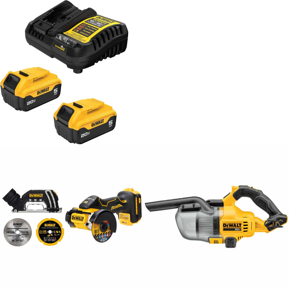 DeWalt DCB205-2C 20V Max Starter Kit W/ DCS438B 20V Cut-Off Tool & Vacuum, Bare - Mactool Shop