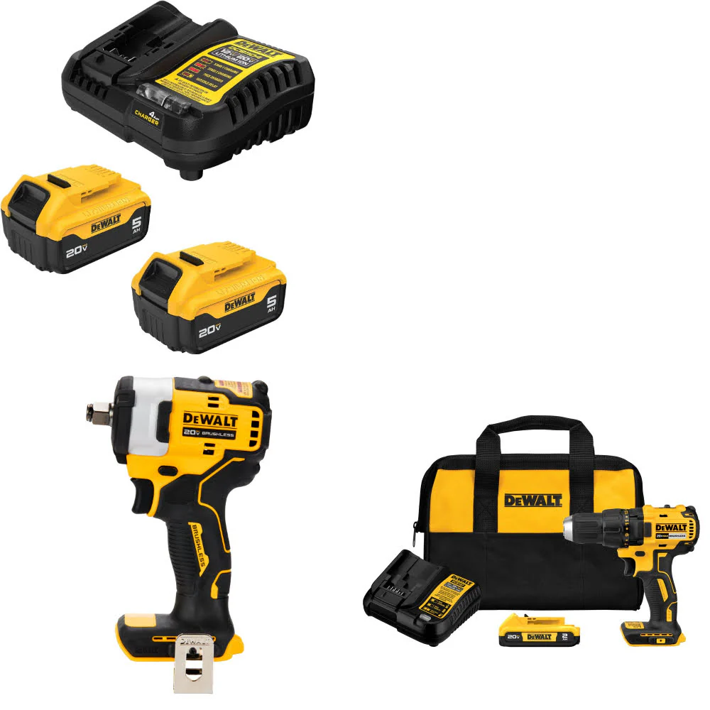 DeWalt DCB205-2C 20V Starter Kit W/ DCF911B 20V Impact Wrench & Drill/Driver Kit - Mactool Shop