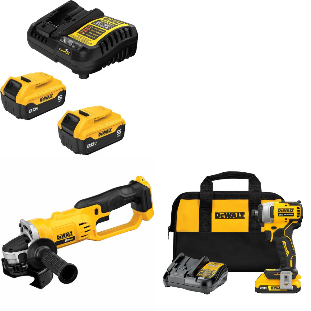 DeWalt DCB205-2C 20V MAX Starter Kit W/ DCG412B Cut-Off Tool & Impact Driver Kit - Mactool Shop