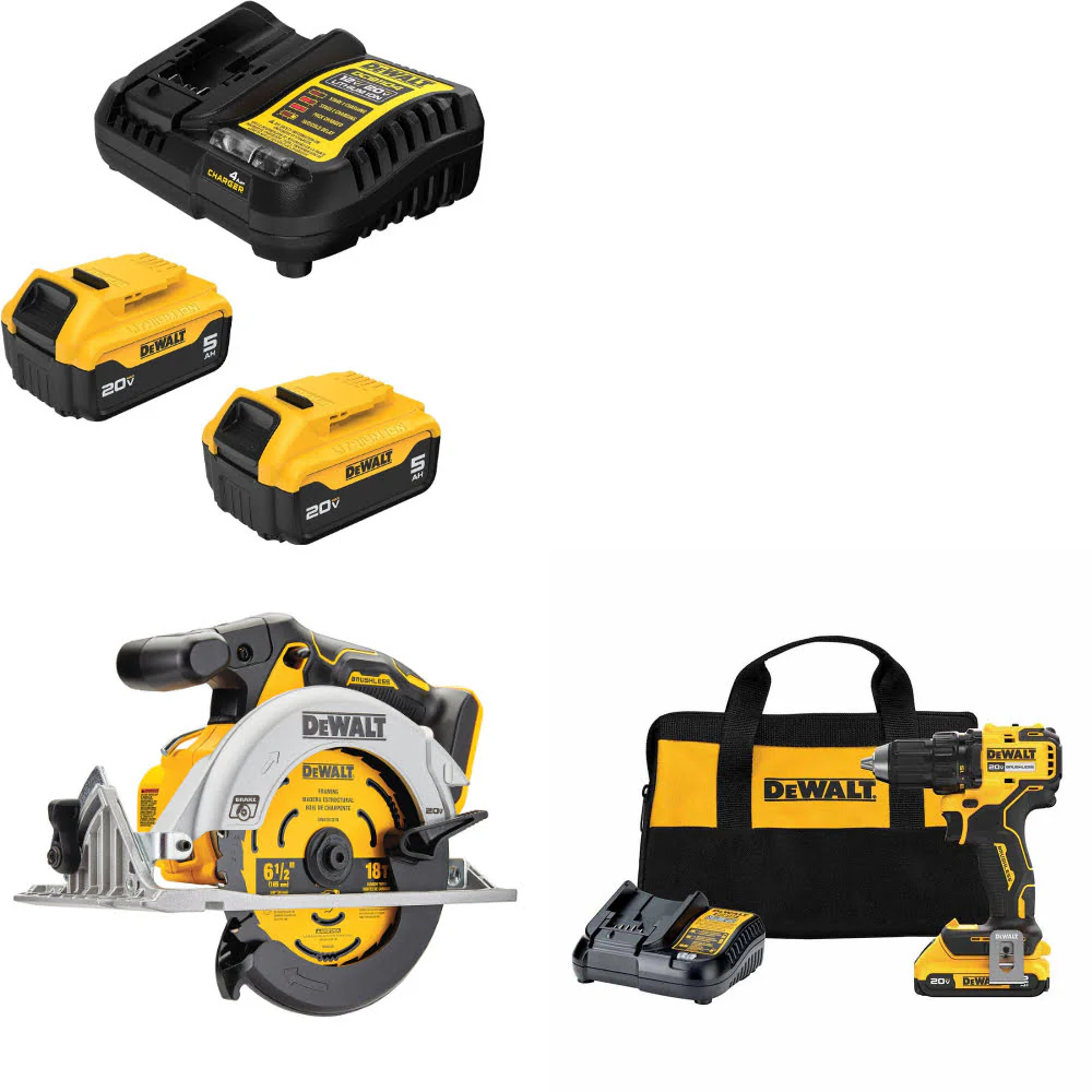DeWalt DCB205-2C 20V MAX Starter Kit W/ DCS565B 20V Circ Saw & Drill/Driver Kit - Mactool Shop