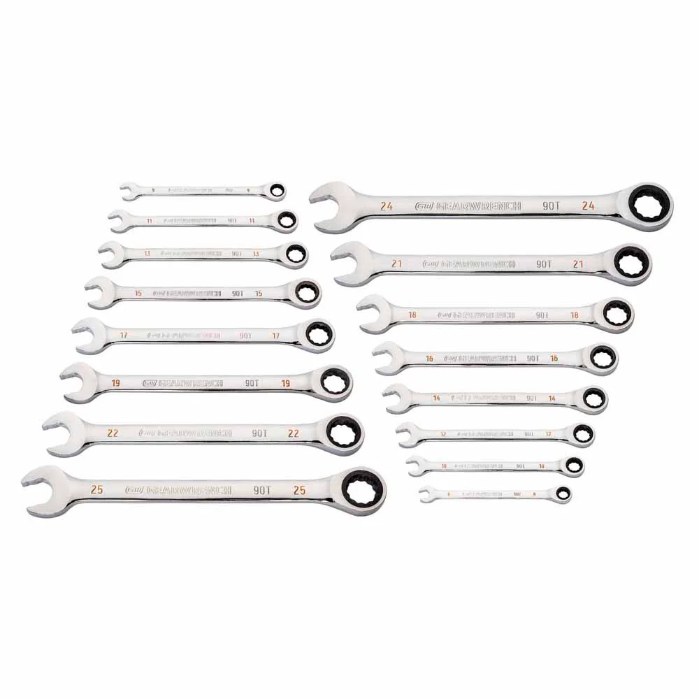 GearWrench 86928 16 Pc. 90-Tooth 12 Point Metric Combination Ratcheting Wrench Set - Mactool Shop