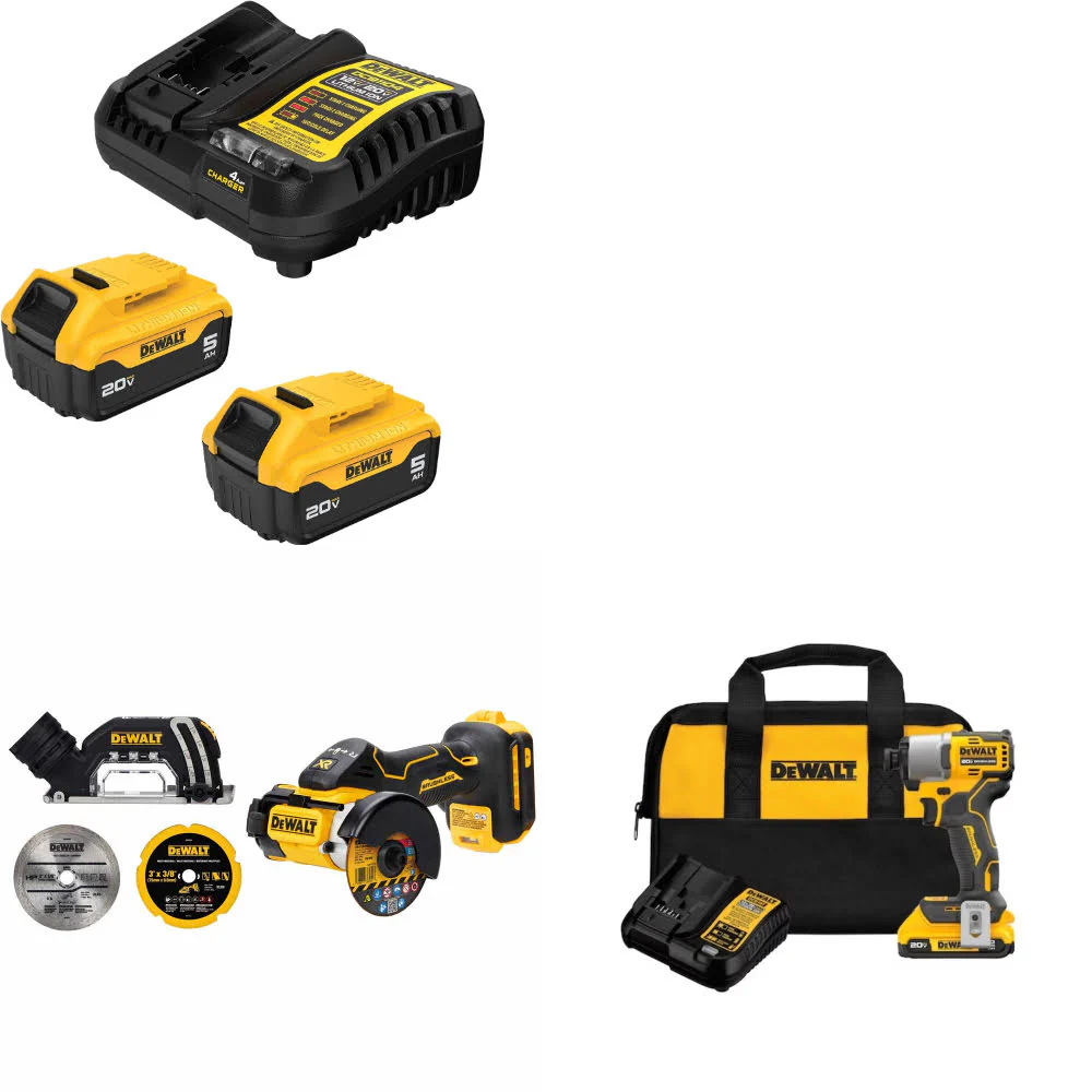 DeWalt DCB205-2C 20V Starter Kit W/ DCS438B 20V Cut-Off Tool & Impact Driver Kit - Mactool Shop
