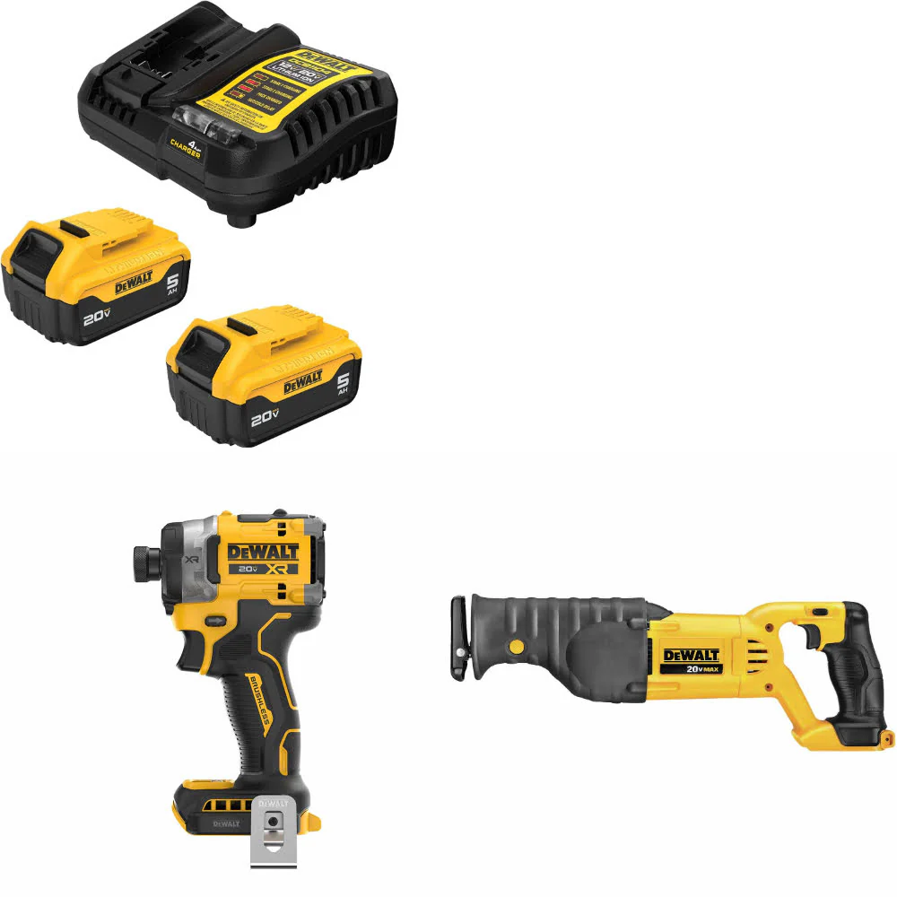 DeWalt DCB205-2C 20V Starter Kit W/ DCF860B 20V Impact Driver & Recip Saw, Bare - Mactool Shop