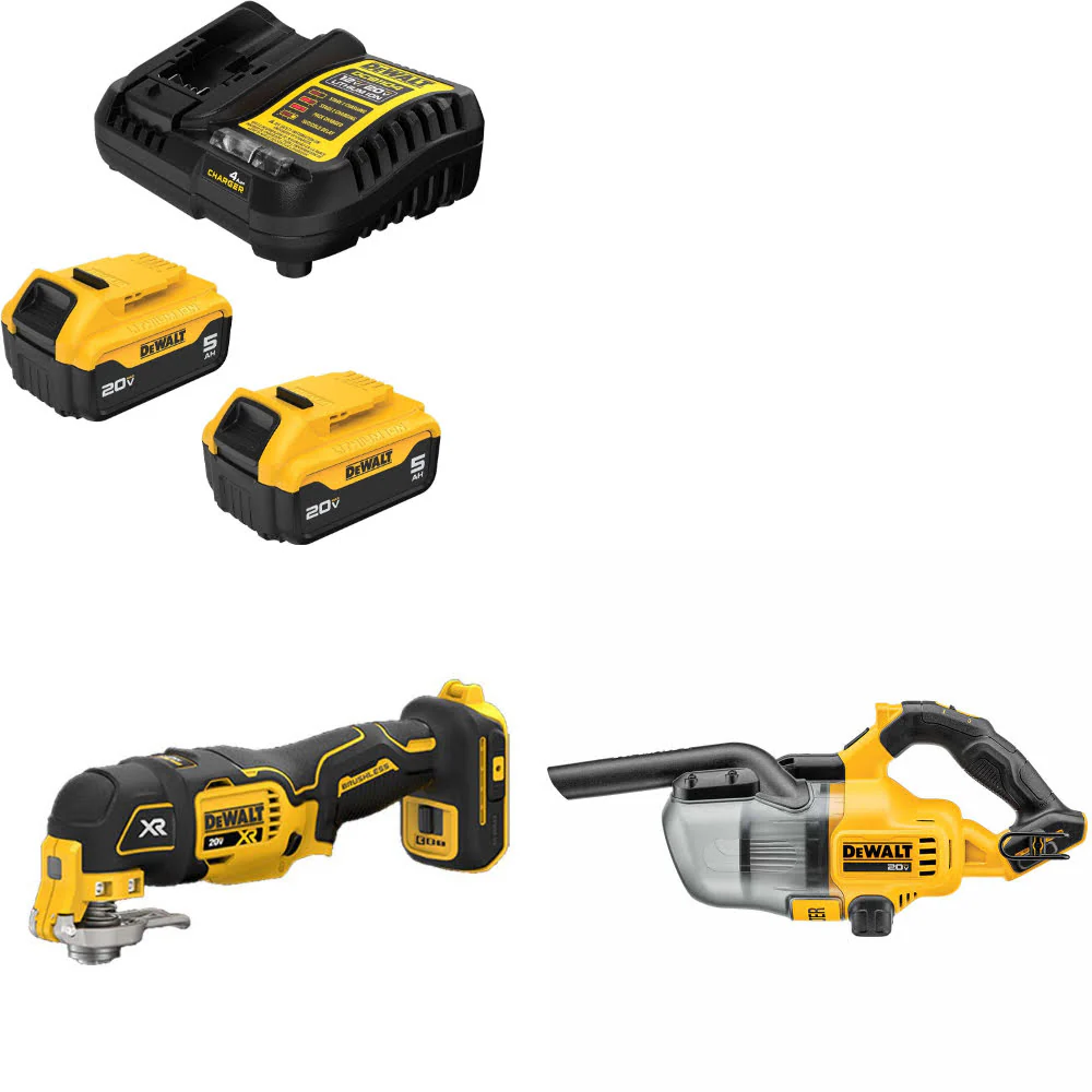DeWalt DCB205-2C 20V Max Starter Kit W/ DCS356B 20V Multi-Tool & Vacuum, Bare - Mactool Shop