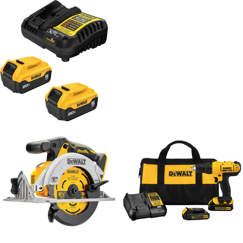 DeWalt DCB205-2C 20V MAX Starter Kit W/ DCS565B 20V Circ Saw & Drill/Driver Kit - Mactool Shop