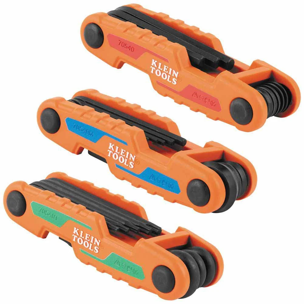 Klein 70543 Compact Folding Hex Key Set, 25-Key, SAE, Metric, TORX Sizes, 3-Piece - Mactool Shop