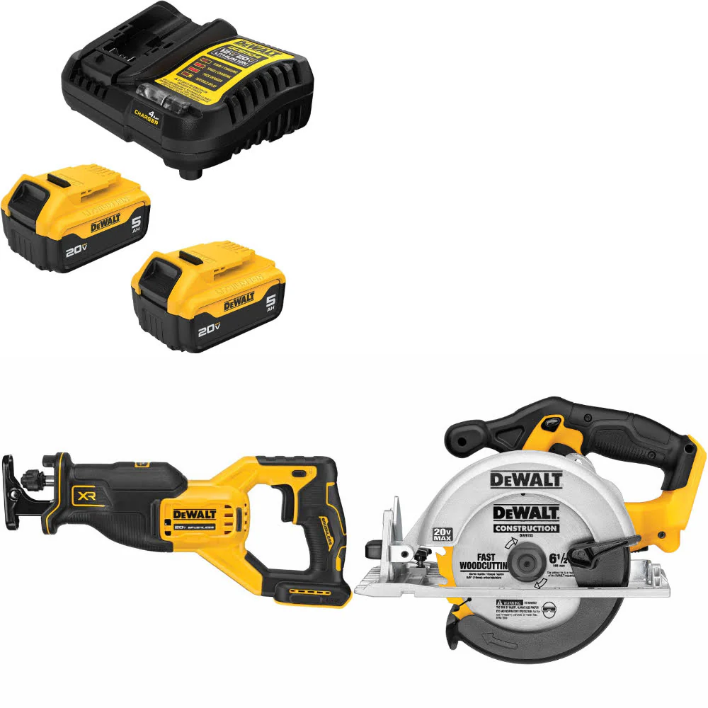 DeWalt DCB205-2C 20V MAX Starter Kit W/ DCS382B 20V Recip Saw & Circ Saw, Bare - Mactool Shop
