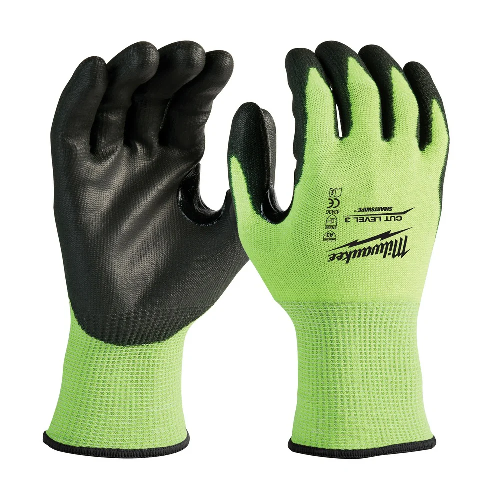 Milwaukee 48-73-8934 High Visibility Cut Level 3 Polyurethane Dipped Safety Gloves - 2X-Large - Mactool Shop