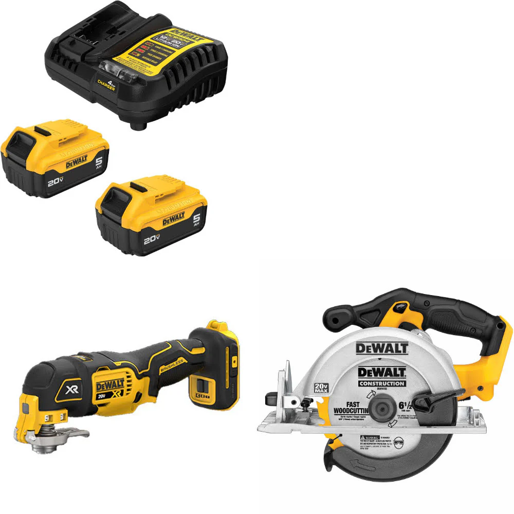 DeWalt DCB205-2C 20V 5Ah Starter Kit W/ FREE DCS356B 20V Multi-Tool & Circ Saw - Mactool Shop