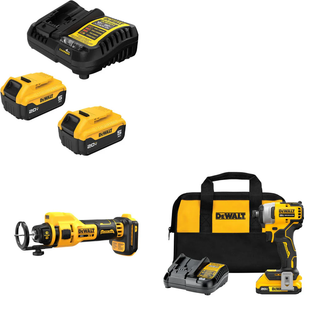 DeWalt DCB205-2C 20V Starter Kit W/ DCE555B 20V Cut-Out Tool & Impact Driver Kit - Mactool Shop