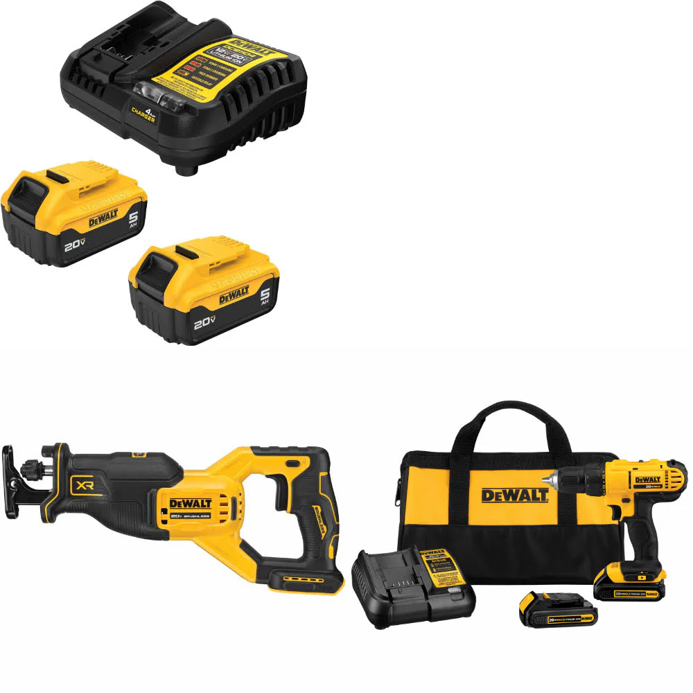 DeWalt DCB205-2C 20V MAX Starter Kit W/ DCS382B 20V Recip Saw & Drill/Driver Kit - Mactool Shop