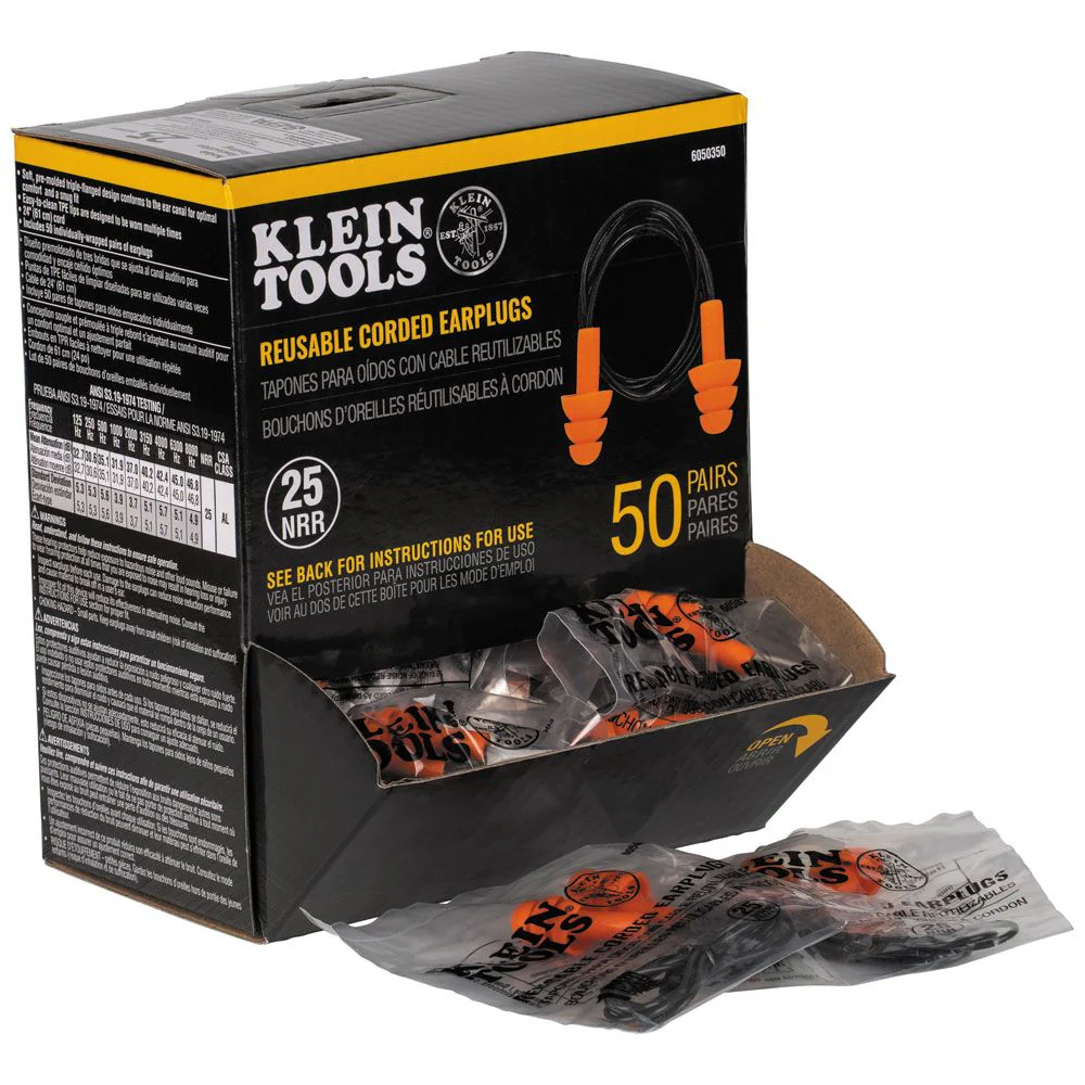 Klein 6050350 Corded Earplugs, 50-Pair Dispenser Pack - Mactool Shop
