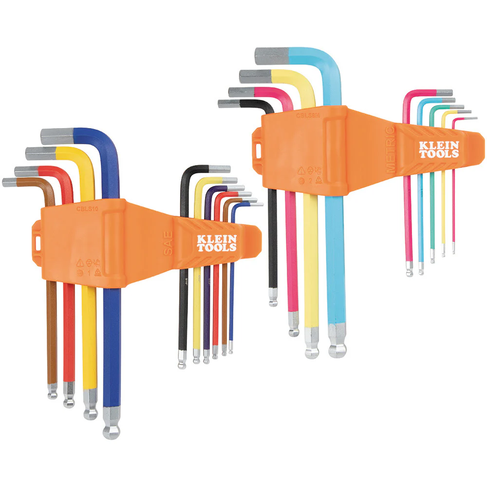 Klein CBLS19 Powder Coated Long Ball End Hex Key Set, SAE and Metric, 19-Piece - Mactool Shop