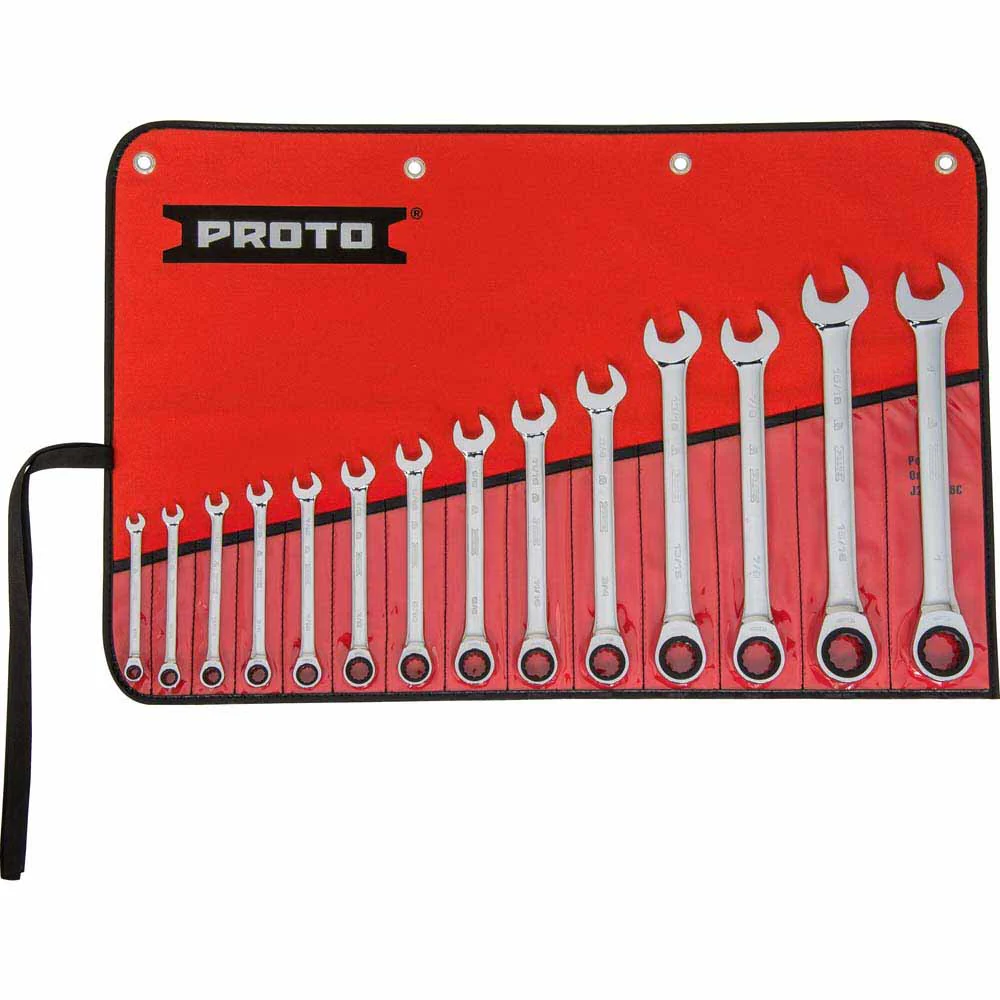 Proto JSCRT-14S 14-Piece Full Polish Combination Non-Reversible Ratcheting Wrench Set - 12 Point - Mactool Shop