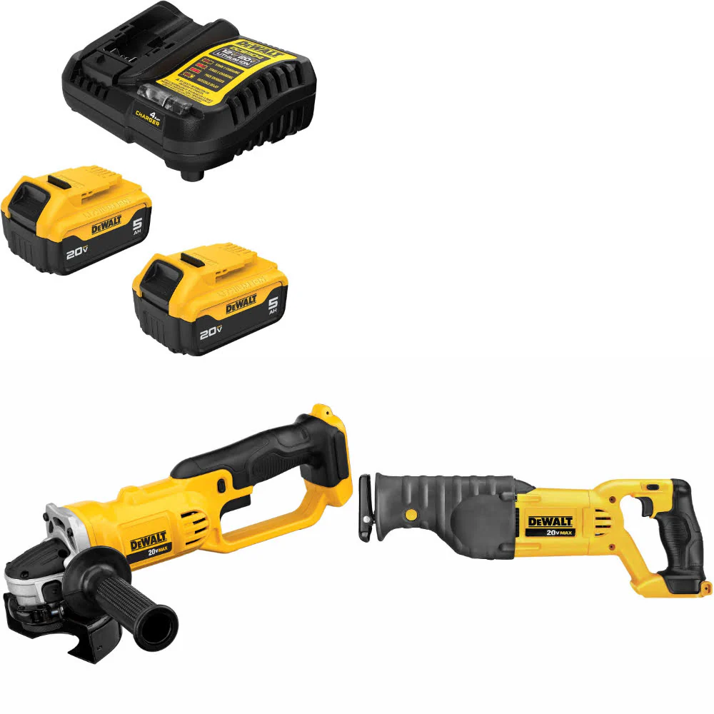 DeWalt DCB205-2C 20V Starter Kit W/ FREE DCG412B 20V Cut-Off Tool & Recip Saw - Mactool Shop