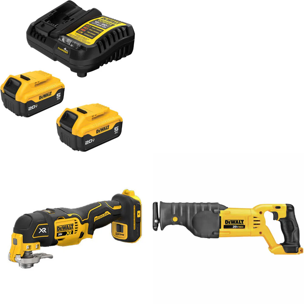 DeWalt DCB205-2C 20V 5Ah Starter Kit W/ FREE DCS356B 20V Multi-Tool & Recip Saw - Mactool Shop