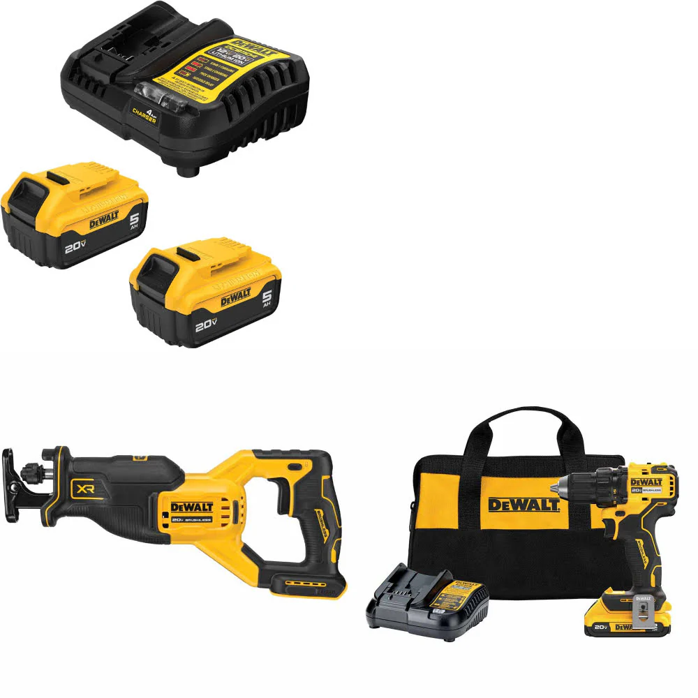 DeWalt DCB205-2C 20V MAX Starter Kit W/ DCS382B 20V Recip Saw & Drill/Driver Kit - Mactool Shop