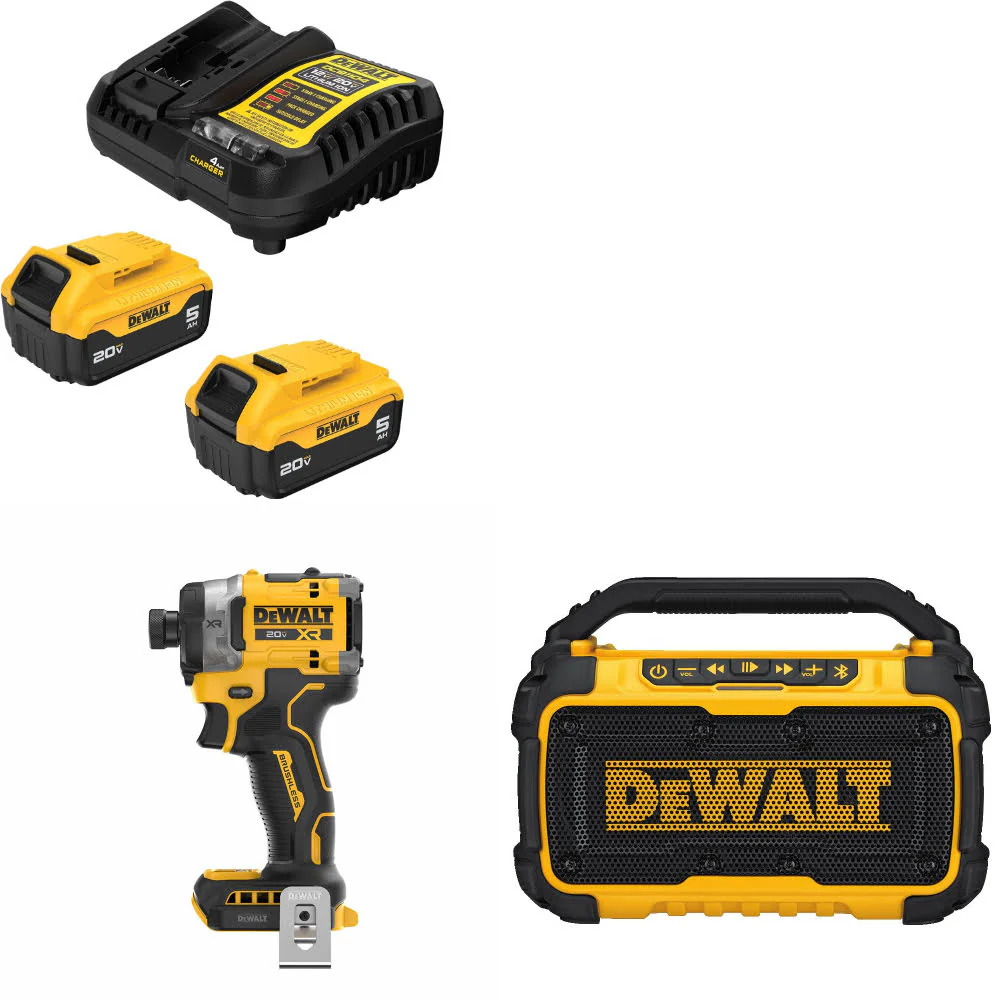 DeWalt DCB205-2C 20V Starter Kit W/ DCF860B 20V Impact Driver & 12V/20V Speaker - Mactool Shop