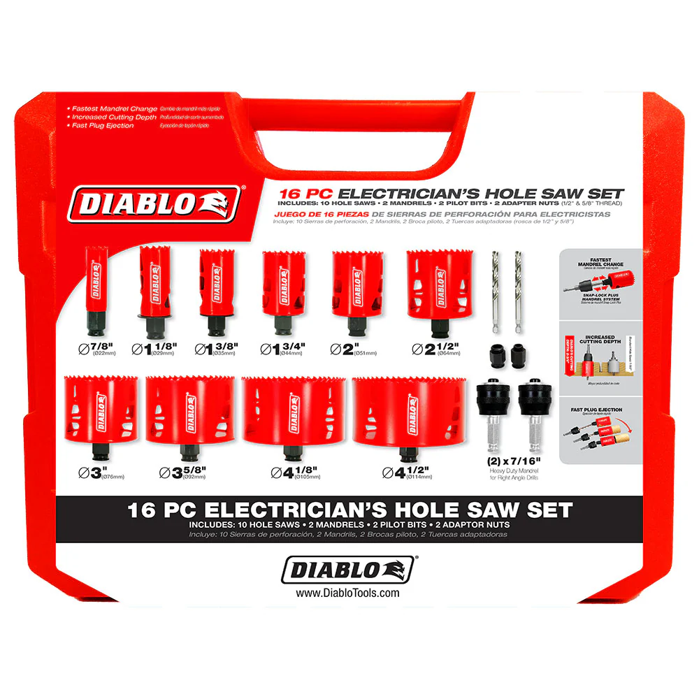 Diablo DHS16SEL 16 Pc Electrician's Bi-Metal Hole Saw Set - Mactool Shop