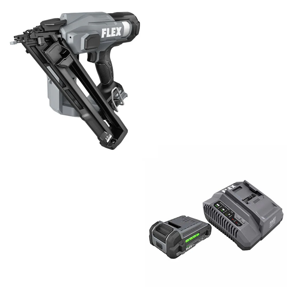 Flex FX4311B-Z 15Ga Angled Nailer, Bare W/ FREE FX0411-1A 2.5Ah Starter Kit - Mactool Shop