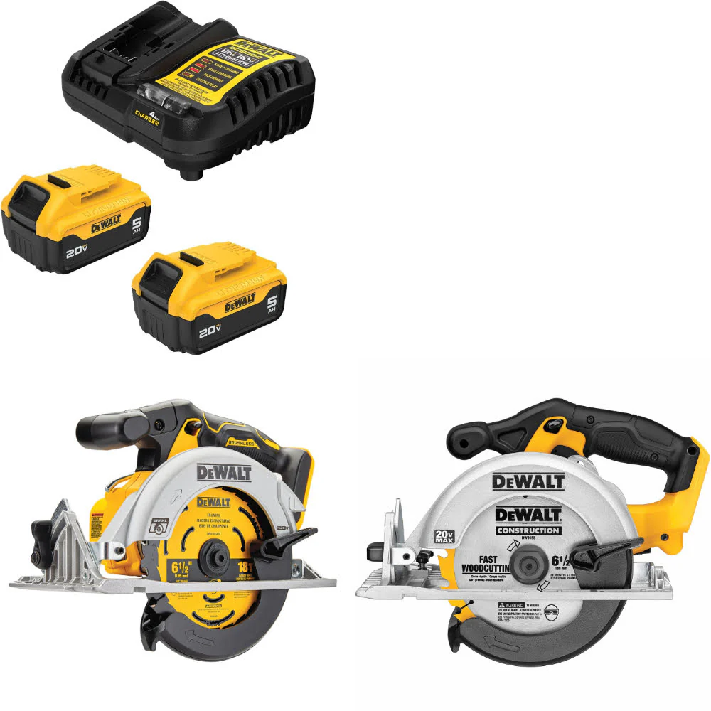 DeWalt DCB205-2C 20V MAX Starter Kit W/ DCS565B 20V Circ Saw & EXTRA Circ Saw - Mactool Shop