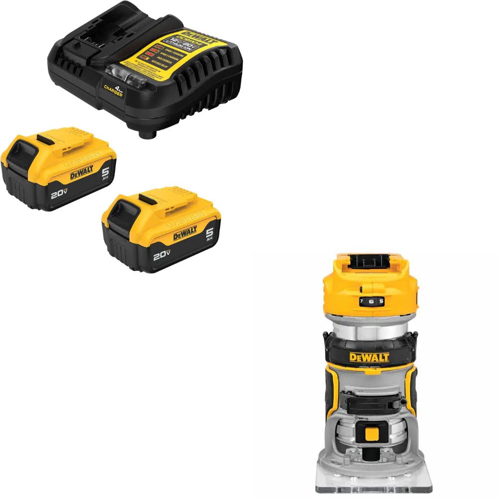 DeWalt DCB205-2C 20V MAX XR 5Ah Starter Kit W/ FREE DCW600B 20V Router, Bare - Mactool Shop