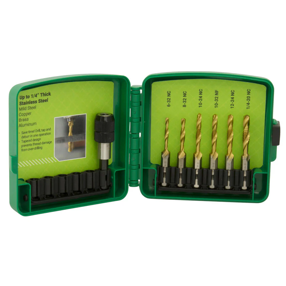 Greenlee DTAPSSKIT Standard 7-piece Drill/Tap Bit Kit with Quick-Change Adapter & Case - Mactool Shop