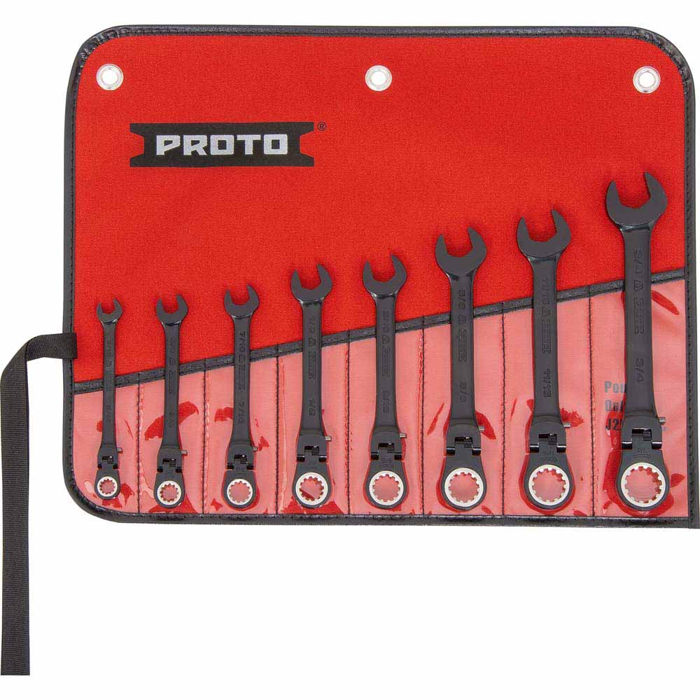 Proto JSCVF-8S 8-Piece Black Chrome Combination Locking Flex-Head Ratcheting Wrench Set - Spline - Mactool Shop