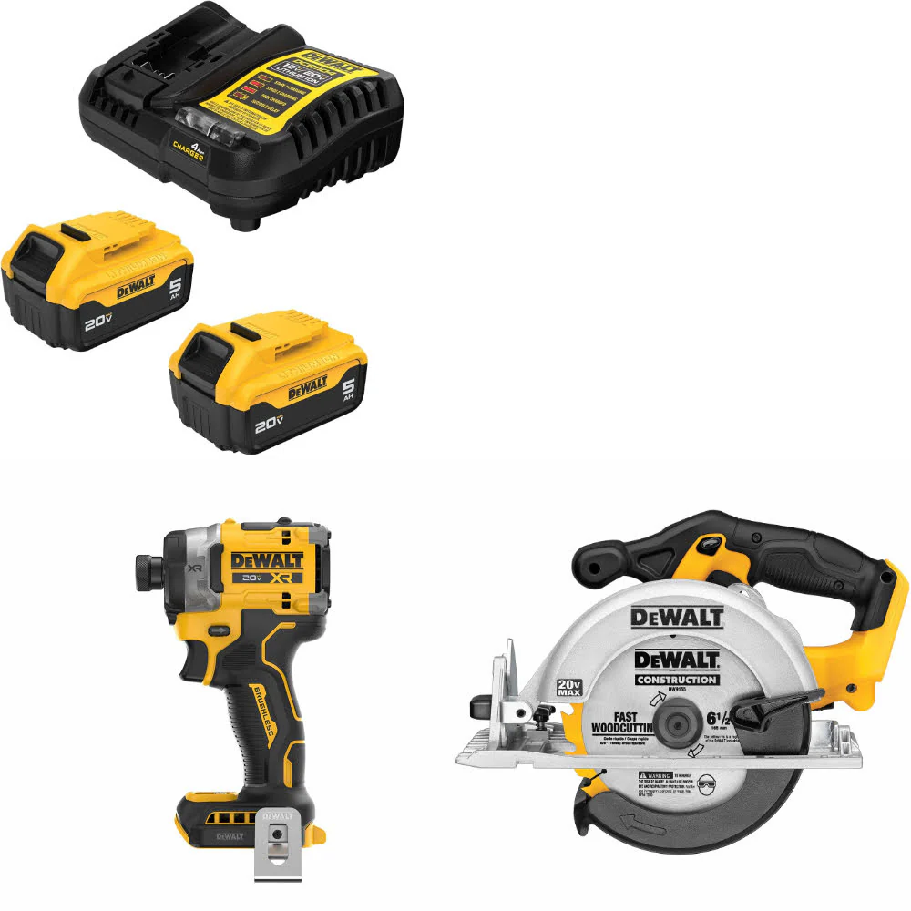 DeWalt DCB205-2C 20V Starter Kit W/ DCF860B 20V Impact Driver & Circ Saw, Bare - Mactool Shop