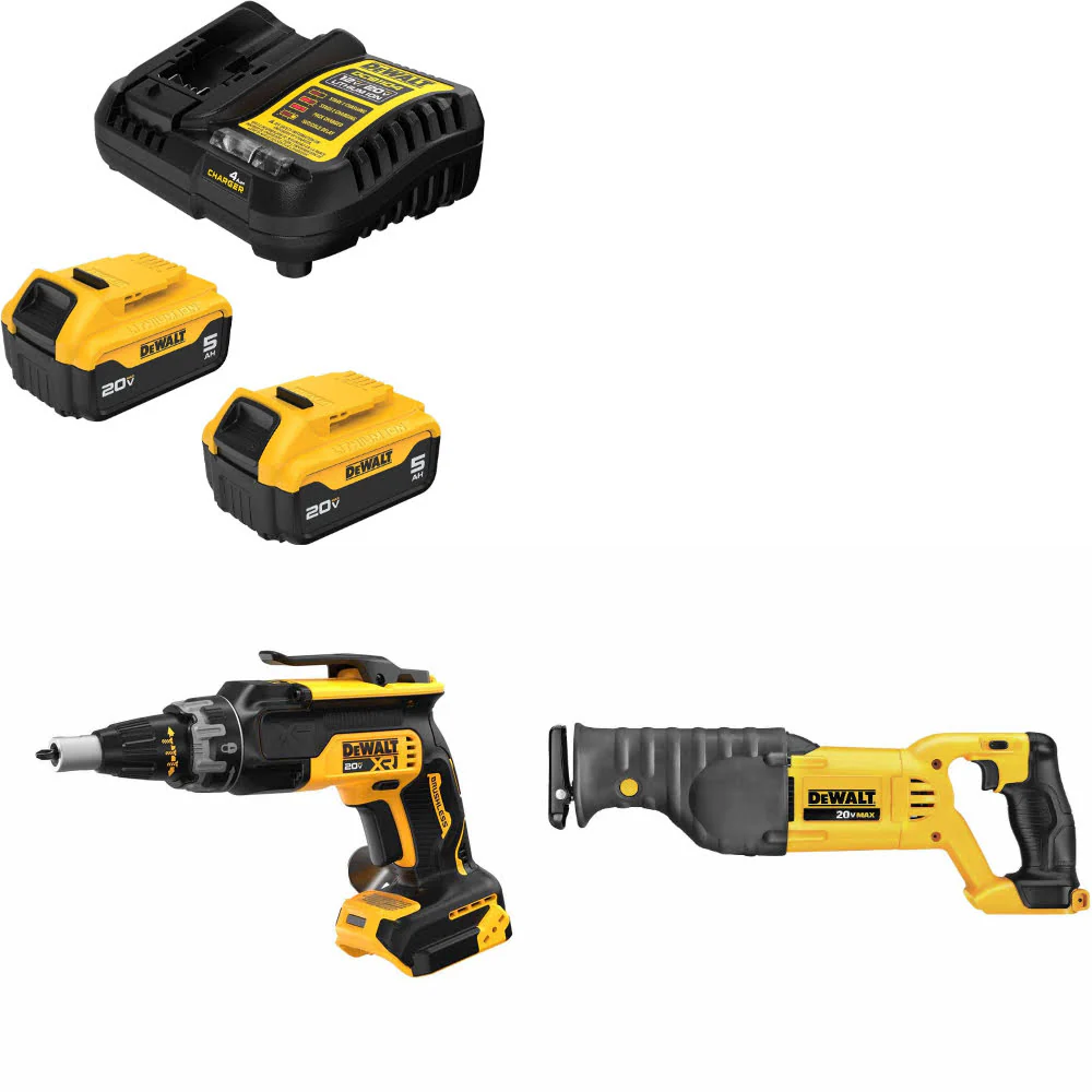 DeWalt DCB205-2C 20V Max Starter Kit W/ DCF630B 20V Screwgun & Recip Saw, Bare - Mactool Shop