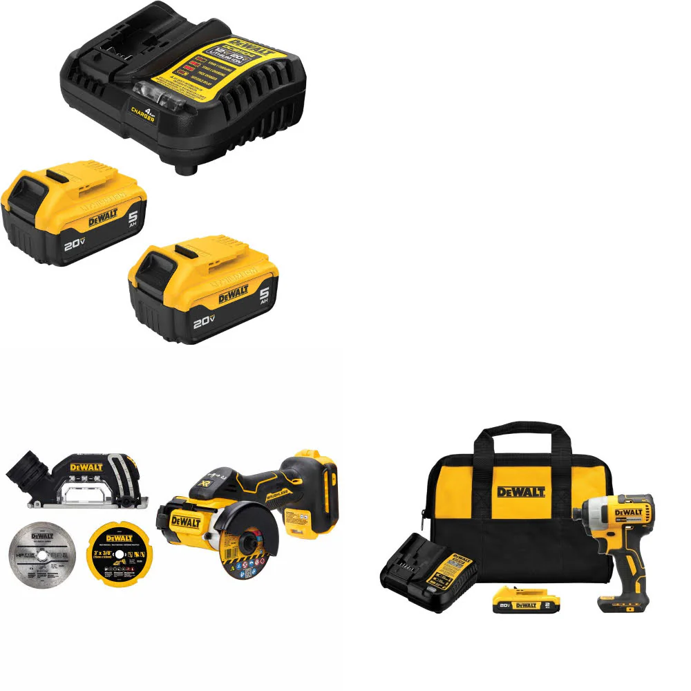 DeWalt DCB205-2C 20V Starter Kit W/ DCS438B 20V Cut-Off Tool & Impact Driver Kit - Mactool Shop