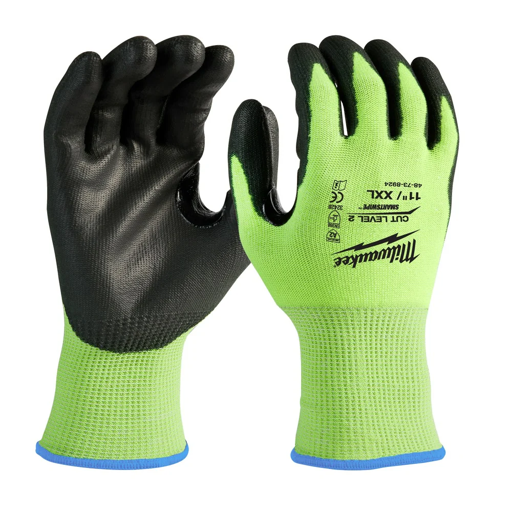 Milwaukee 48-73-8924 High Visibility Cut Level 2 Polyurethane Dipped Safety Gloves - 2X-Large - Mactool Shop
