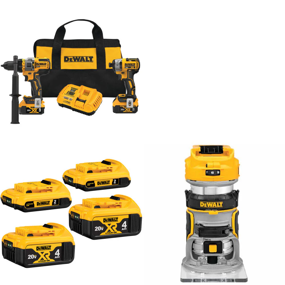 DeWalt DCK2100P2 20V 2-Tool Combo Kit W/ DCB324-4 20V Battery-4Pk & FREE Router - Mactool Shop