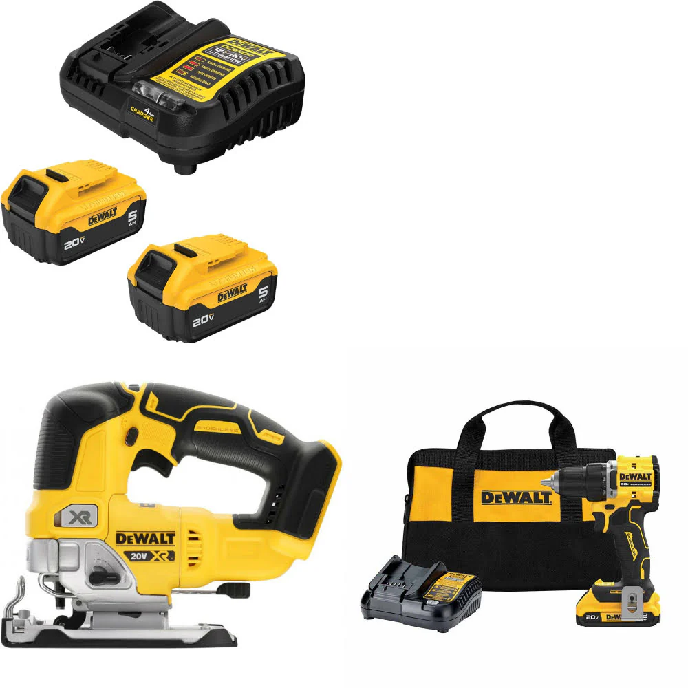 DeWalt DCB205-2C 20V Max Starter Kit W/ DCS334B 20V Jig Saw & Drill/Driver Kit - Mactool Shop