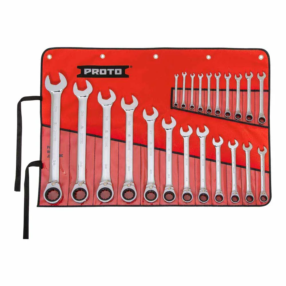 Proto JSCVMT-22S 22-Piece Full Polish Metric Combination Reversible Ratcheting Wrench Set - 12 Point - Mactool Shop