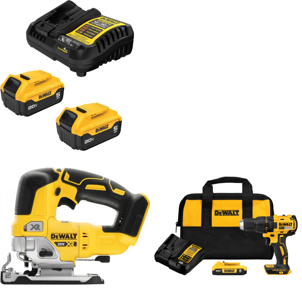 DeWalt DCB205-2C 20V Max Starter Kit W/ DCS334B 20V Jig Saw & Drill/Driver Kit - Mactool Shop