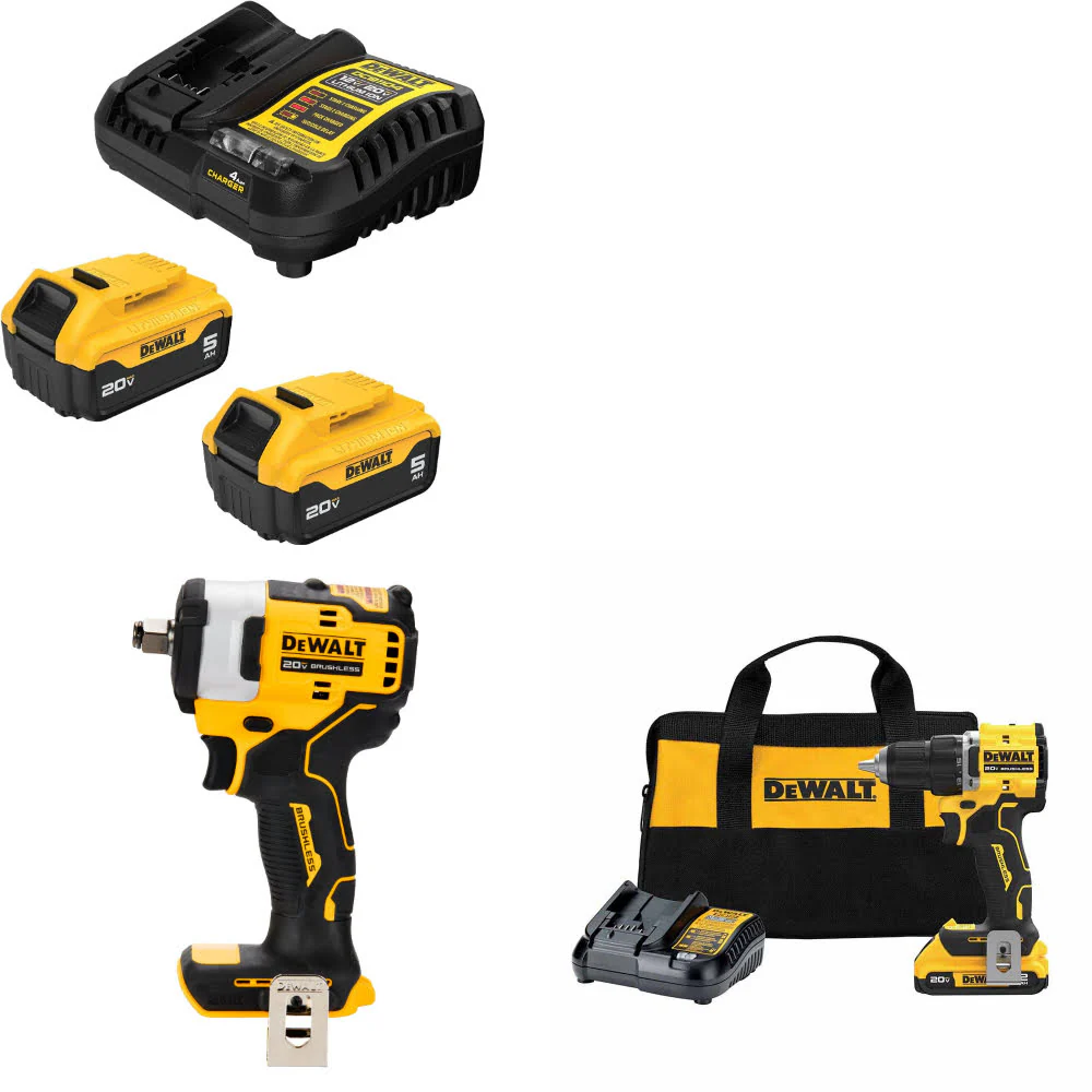 DeWalt DCB205-2C 20V Starter Kit W/ DCF911B 20V Impact Wrench & Drill/Driver Kit - Mactool Shop