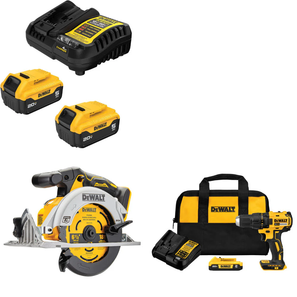 DeWalt DCB205-2C 20V MAX Starter Kit W/ DCS565B 20V Circ Saw & Drill/Driver Kit - Mactool Shop