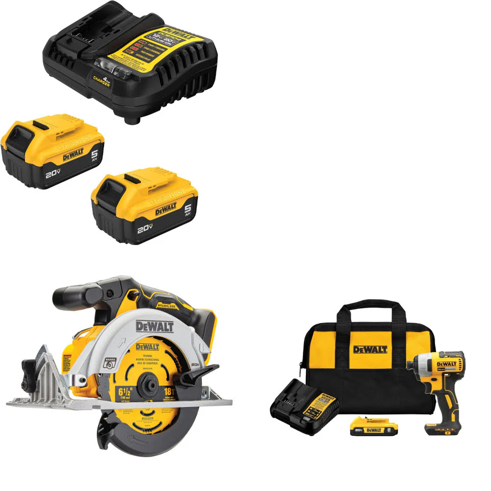 DeWalt DCB205-2C 20V MAX Starter Kit W/ DCS565B 20V Circ Saw & Impact Driver Kit - Mactool Shop